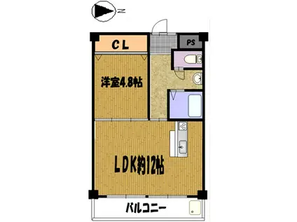 地下鉄名城線 黒川駅(愛知) 徒歩9分 5階建 築47年(1LDK/3階)の間取り写真