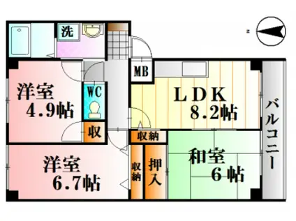 フィネス西田(3DK/1階)の間取り写真