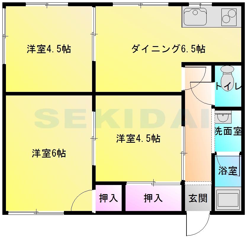 畑間ハイツ(3DK/2階)の間取り写真