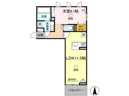 ルピナスシーサイド A棟(1LDK/3階)の間取り写真