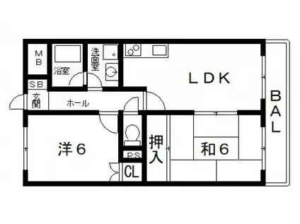 メゾンドショコラ八尾木(2LDK/1階)の間取り写真