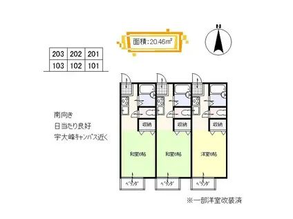 サンシティ平松(1K/2階)の間取り写真