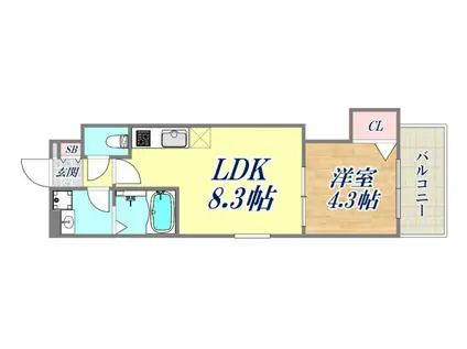 フォレ南武庫之荘イースト(1LDK/2階)の間取り写真
