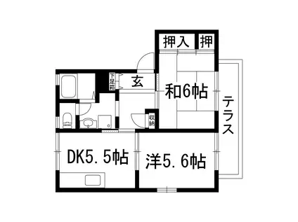 チェリーハイツ(2DK/1階)の間取り写真