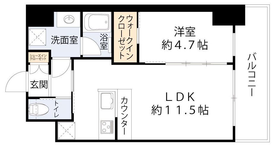 プレジオ恵美須(1LDK/11階)の間取り写真