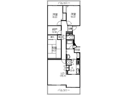 ガーデンロゼ高町(3SLDK/3階)の間取り写真