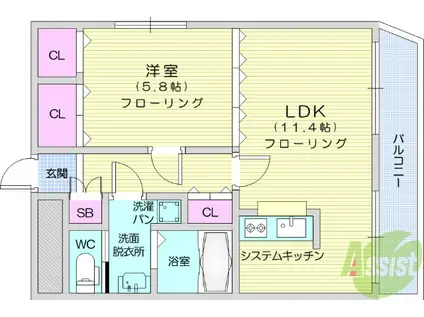 DNKMSAパートIビル(1LDK/5階)の間取り写真