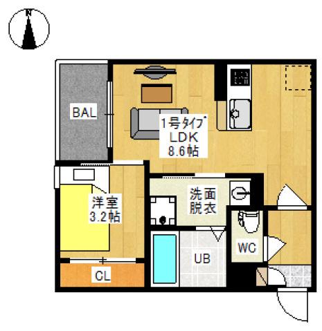 REGALEST 西崎III(1LDK/1階)の間取り写真