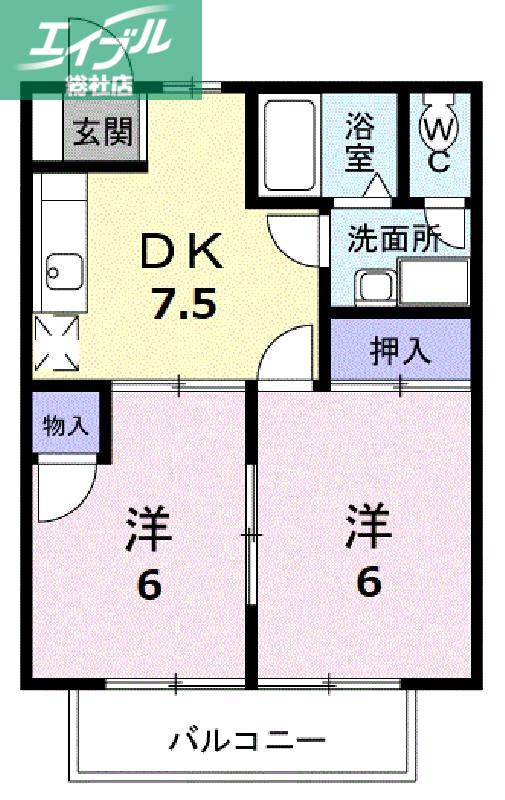 エトワール(2DK/2階)の間取り写真