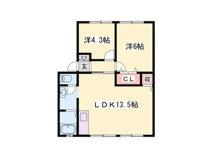 ハイツサンライフA・B(2LDK/1階)の間取り写真