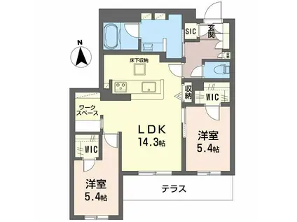 フレシア天王寺(2LDK/1階)の間取り写真