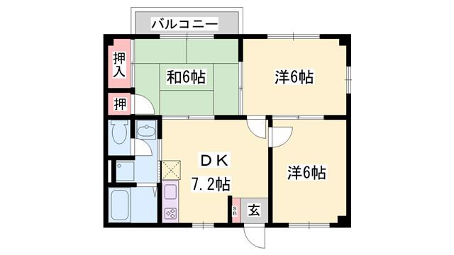 エスポワール田寺(3DK/1階)の間取り写真