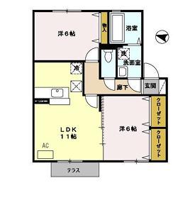 ドエル池の内(2LDK/1階)の間取り写真
