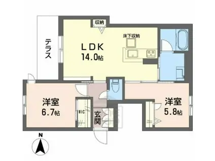 フォンテボヌール5(2LDK/1階)の間取り写真