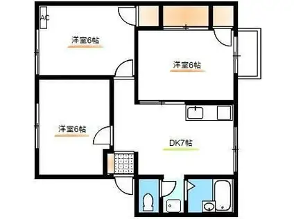 ハイム香龍 D棟(3DK/1階)の間取り写真