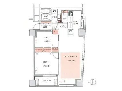 高輪グランドパームス(2LDK/2階)の間取り写真