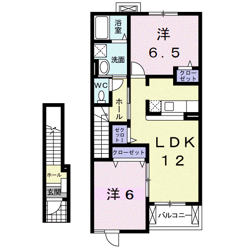 カノン大萩台(2LDK/2階)の間取り写真