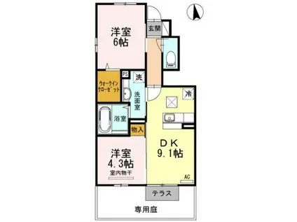 カーサアリエッタA・B・C A棟(2DK/1階)の間取り写真