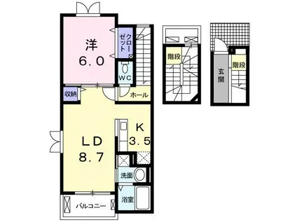 リェス ドヴァリェーツ(1LDK/3階)の間取り写真