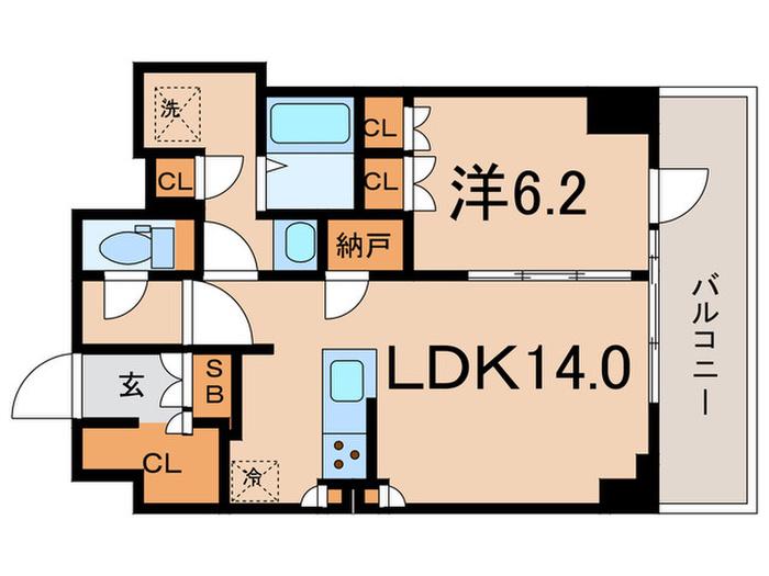 レックスガーデン横浜反町公園(1LDK/5階)の間取り写真