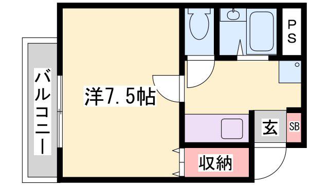 ルークレジデンス姫路III(1K/2階)の間取り写真