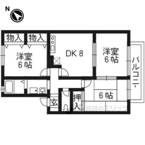 ビューテラスA棟・B棟(3DK/1階)の間取り写真