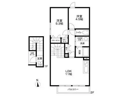 東急目黒線 西小山駅 徒歩6分 3階建 築1年(2LDK/2階)の間取り写真