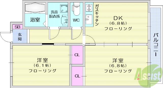 リビングステージ南仙台(2DK/3階)の間取り写真