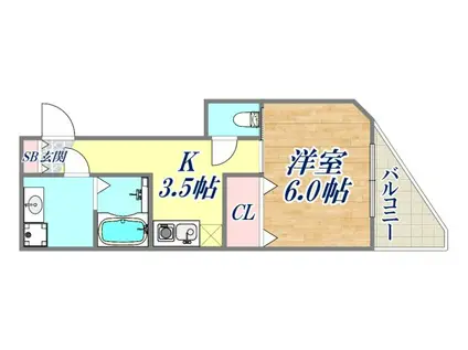 ANGELOT浜崎通(1K/2階)の間取り写真