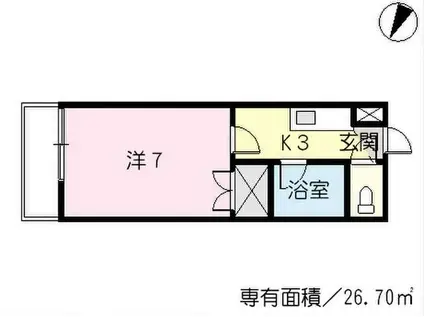 キューティワン(1K/2階)の間取り写真