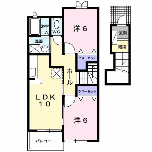 ディアコート・タカラ(2LDK/2階)の間取り写真