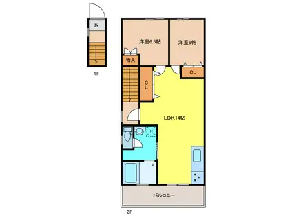 柏ビル(2LDK/2階)の間取り写真