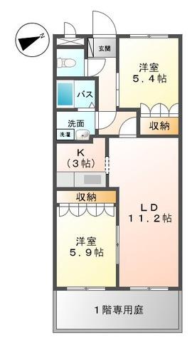 デュエール(2LDK/1階)の間取り写真