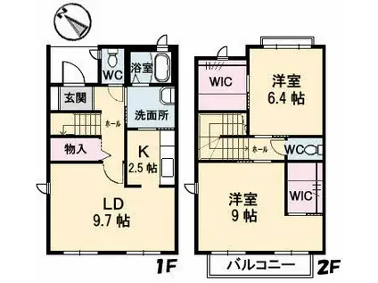 パルモ長束 B棟(2LDK/1階)の間取り写真