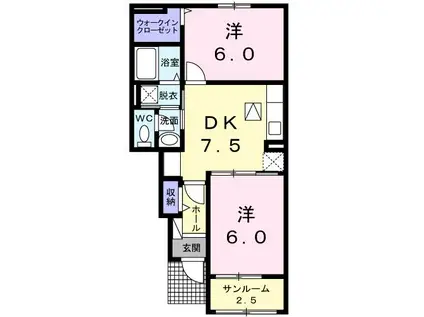 ボヌールII(2DK/1階)の間取り写真