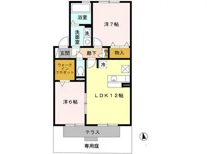 ヴェルジェ III棟(2LDK/1階)の間取り写真