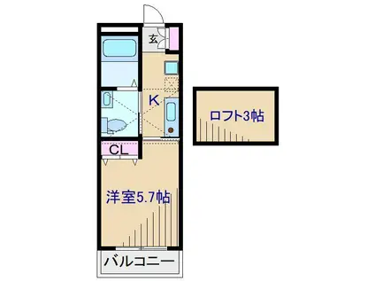 ヴェラハイツ白楽(1K/2階)の間取り写真
