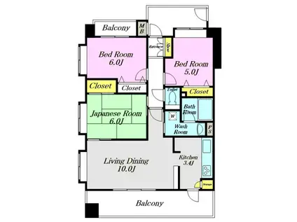 ドゥエスパス(3LDK/6階)の間取り写真