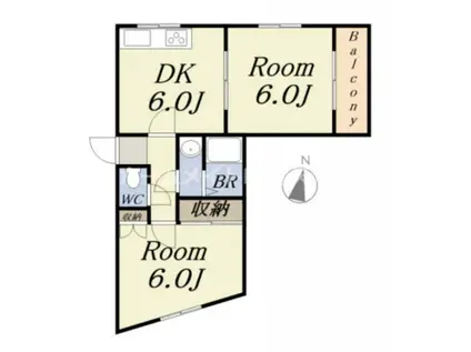 ハイネス磯路(2DK/4階)の間取り写真