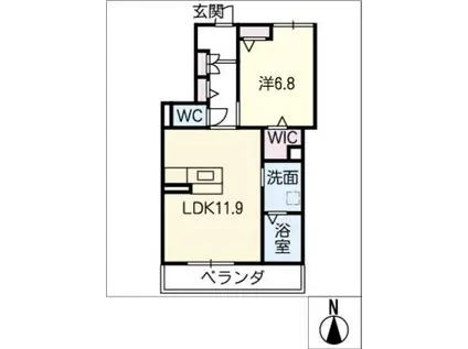 グリーンコート E棟(1LDK/2階)の間取り写真