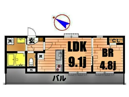 ブルーライン 上永谷駅 徒歩5分 3階建 築4年(1LDK/2階)の間取り写真