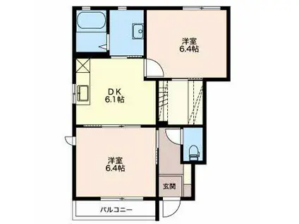 ラ・メール59 B棟(2DK/1階)の間取り写真