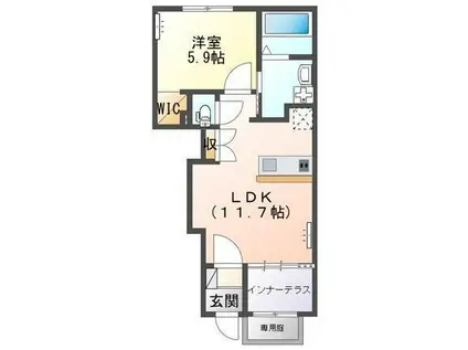ベラ フェリシア亀川中央(1LDK/1階)の間取り写真