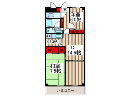 汐浜サンハイツ(2LDK/13階)の間取り写真