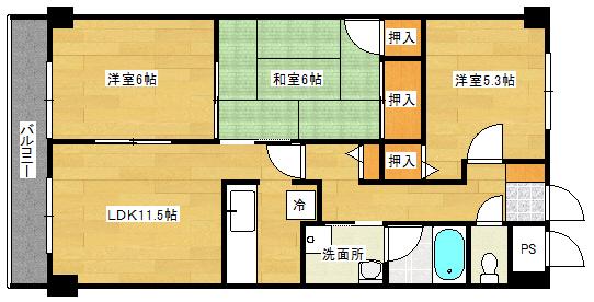 グランカーサ古江(3LDK/7階)の間取り写真