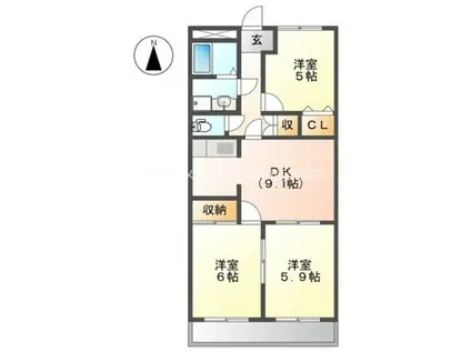 ファミリーメゾン新城(3DK/2階)の間取り写真