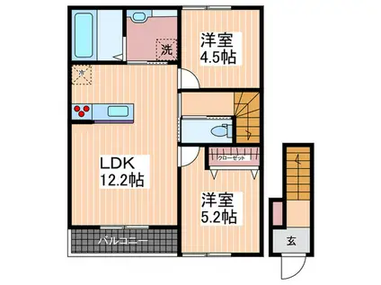 プランドルKUMANO(2LDK/2階)の間取り写真