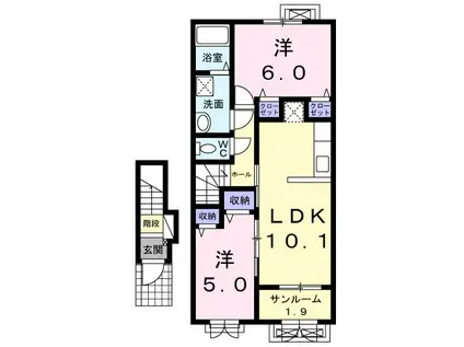 サニーフラットD(2LDK/2階)の間取り写真