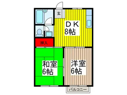 皇山町ハイツ(2DK/2階)の間取り写真