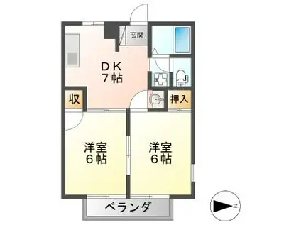フローラB(2DK/2階)の間取り写真
